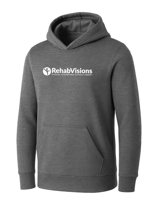 Womens Medium Grey Heather Core Fleece Pullover Hooded Sweatshirt w/RehabVisions POST Logo