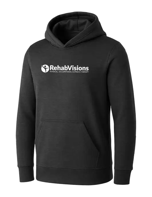 Womens Dark Grey Heather Core Fleece Pullover Hooded Sweatshirt w/RehabVisions POST Logo