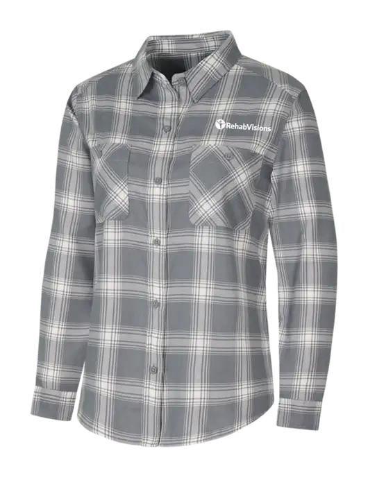Womens Medium Grey/Cream Plaid Flannel Shirt w/RehabVisions POST Logo