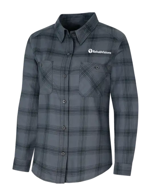 Womens Grey/Black Plaid Flannel Shirt w/RehabVisions POST Logo