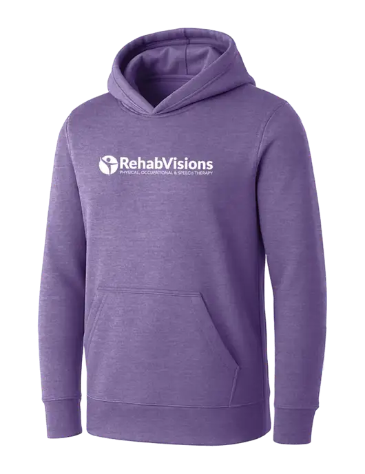 Womens Purple Heather Core Fleece Pullover Hooded Sweatshirt w/RehabVisions POST Logo
