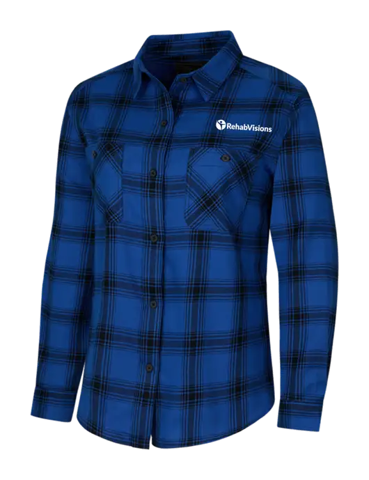 Womens Royal/Black Plaid Flannel Shirt w/RehabVisions POST Logo