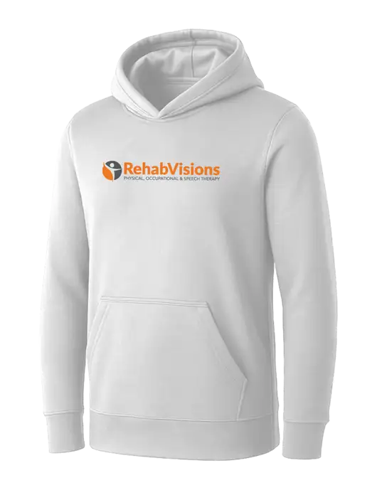 Womens White Core Fleece Pullover Hooded Sweatshirt w/RehabVisions POST Logo
