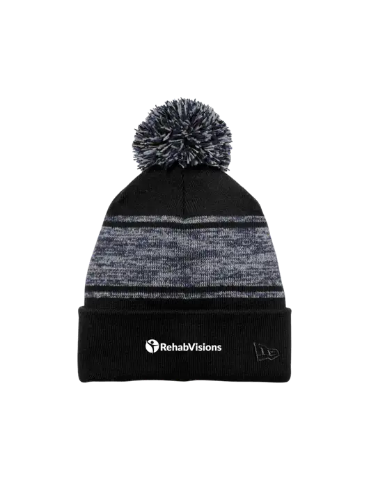 New Era Black/Navy Knit Chilled Pom Beanie w/RehabVisions POST Logo
