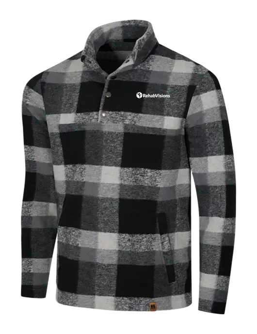 Russell Outdoors Black/White Plaid Basin Snap Pullover w/RehabVisions POST Logo
