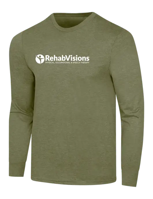 Simply Soft Long Sleeve Military Green Frost 4.5 oz, Poly/Combed Ring Spun Cotton T-Shirt w/RehabVisions POST Logo