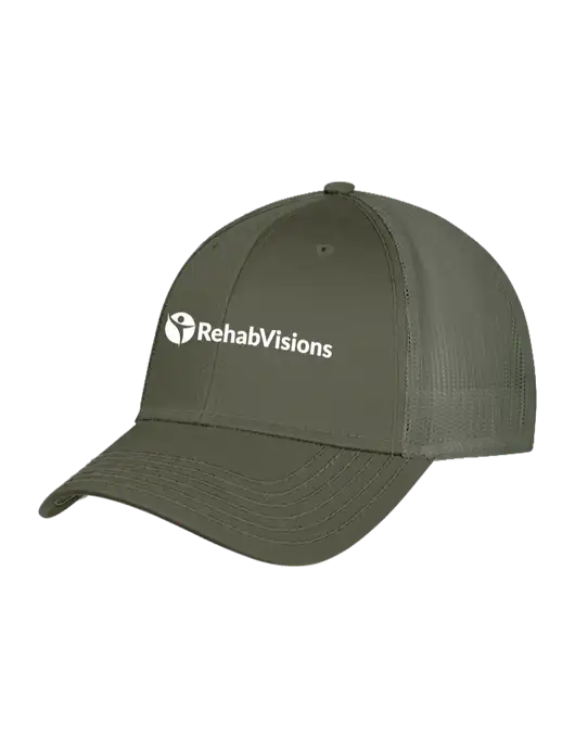 Olive Green Mesh Trucker Cap Snap Back w/RehabVisions POST Logo