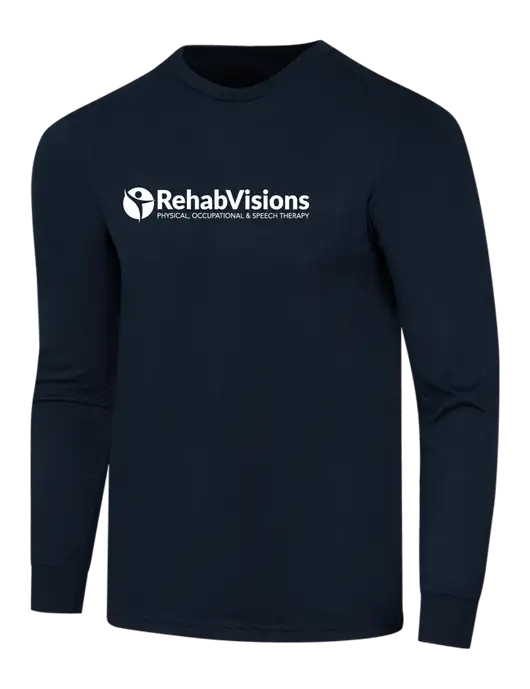 Simply Soft Long Sleeve Navy 4.5 oz, Poly/Combed Ring Spun Cotton T-Shirt w/RehabVisions POST Logo