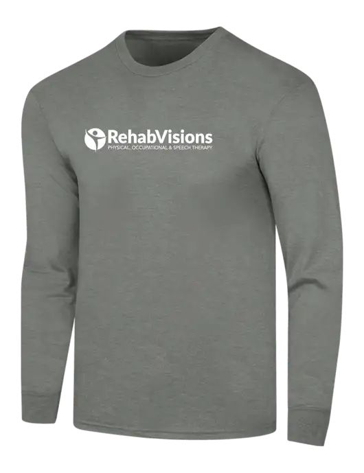 Simply Soft Long Sleeve Heathered Charcoal 4.5 oz, Poly/Combed Ring Spun Cotton T-Shirt w/RehabVisions POST Logo