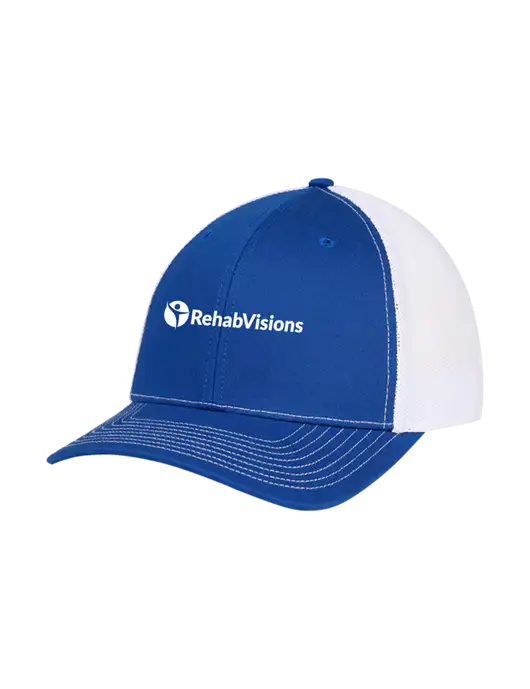 Richardson Adjustable Snapback Original 112 Trucker Cap Royal w/White Mesh w/RehabVisions POST Logo