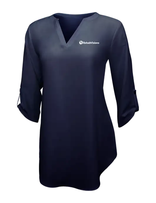 Navy Womens 3/4 Sleeve Tunic Blouse w/RehabVisions POST Logo