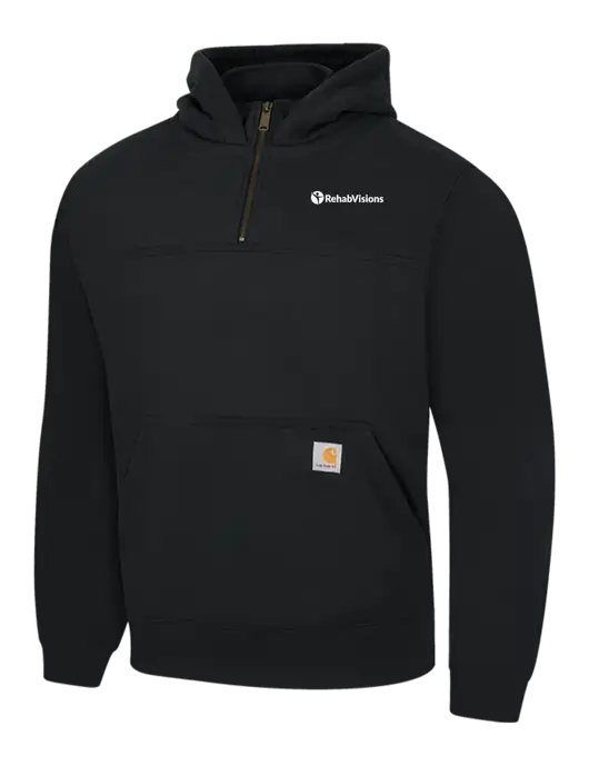 Carhartt Black Rain Defender Paxton Heavyweight Hooded 1/4 Zip Mock Sweatshirt w/RehabVisions POST Logo