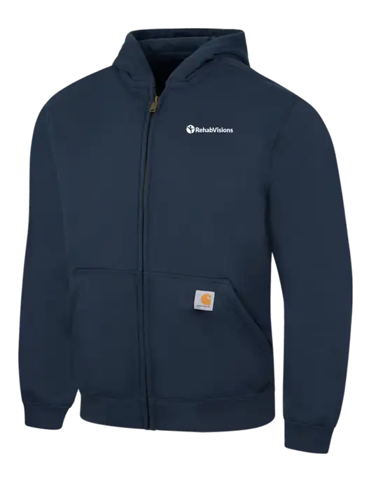 Carhartt Navy Rain Defender Paxton Heavyweight Hooded Zip-Front Sweatshirt w/RehabVisions POST Logo
