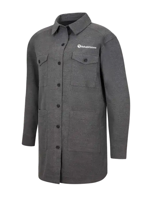 Mercer+Mettle Womens Medium Grey Heather Long Sleeve Twill Overshirt w/RehabVisions POST Logo