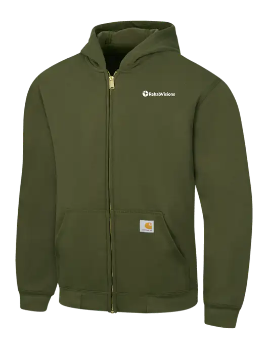 Carhartt Olive Green Midweight Hooded Zip-Front Sweatshirt w/RehabVisions POST Logo