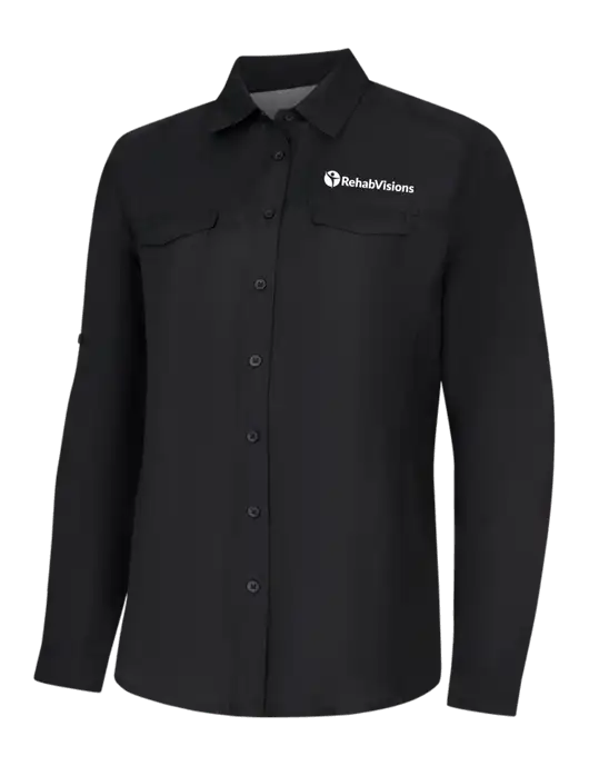 Womens Black Long Sleeve UV Daybreak Shirt w/RehabVisions POST Logo
