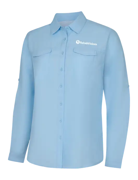 Womens Light Blue Long Sleeve UV Daybreak Shirt w/RehabVisions POST Logo