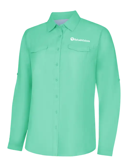 Womens Light Green Long Sleeve UV Daybreak Shirt w/RehabVisions POST Logo