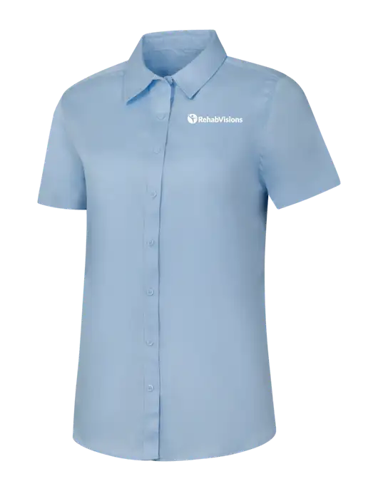 Womens Light Blue Short Sleeve Superpro React Twill Shirt w/RehabVisions POST Logo