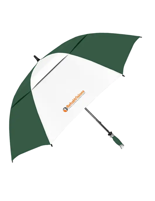 Dark Green/White Vented Typhoon Tamer Golf Umbrella w/RehabVisions POST Logo