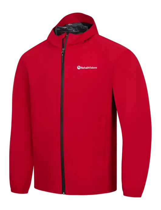 Red Essential Rain Jacket w/RehabVisions POST Logo