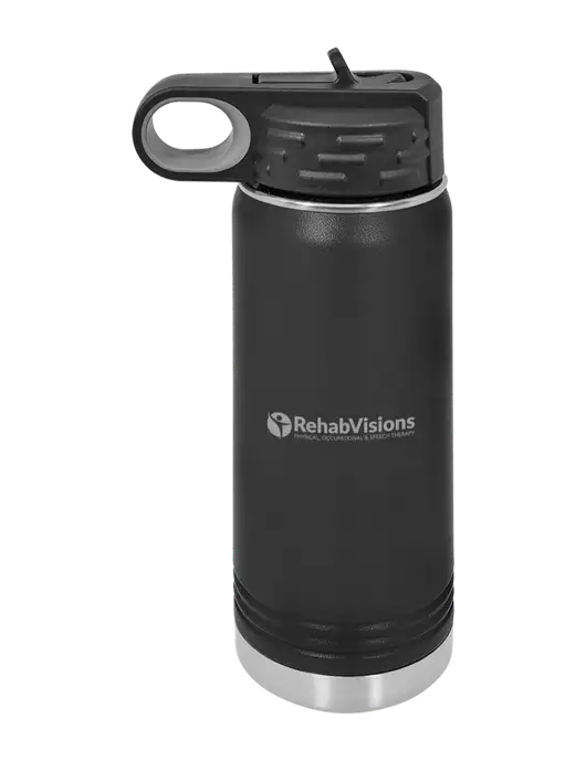 Polar Camel 20 oz Powder Coated Black Vacuum Insulated Water Bottle w/RehabVisions POST Logo