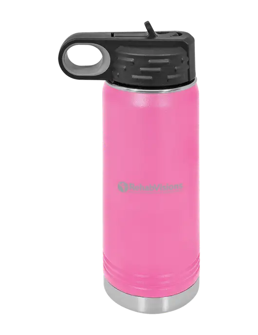 Polar Camel 20 oz Powder Coated Pink Vacuum Insulated Water Bottle w/RehabVisions POST Logo