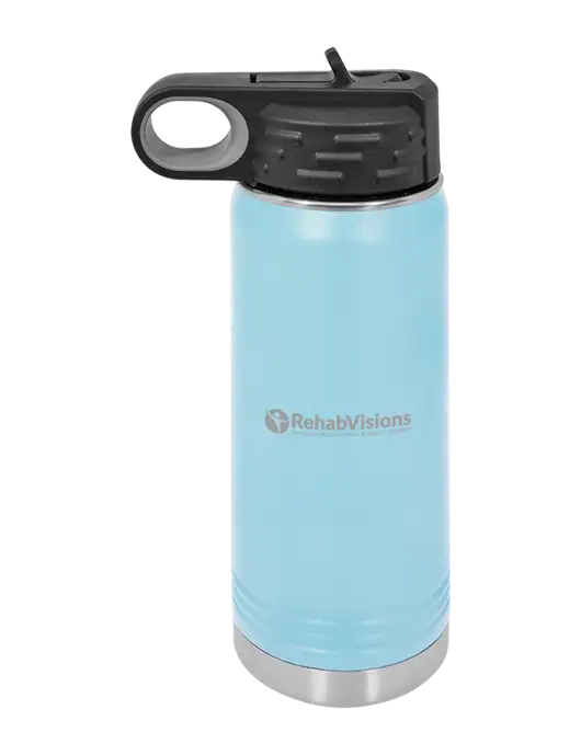 Polar Camel 20 oz Powder Coated Light Blue Vacuum Insulated Water Bottle w/RehabVisions POST Logo