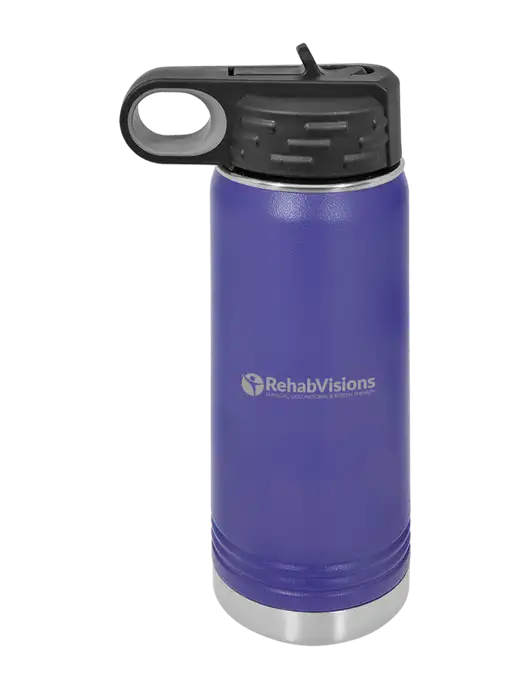 Polar Camel 20 oz Powder Coated Purple Vacuum Insulated Water Bottle w/RehabVisions POST Logo