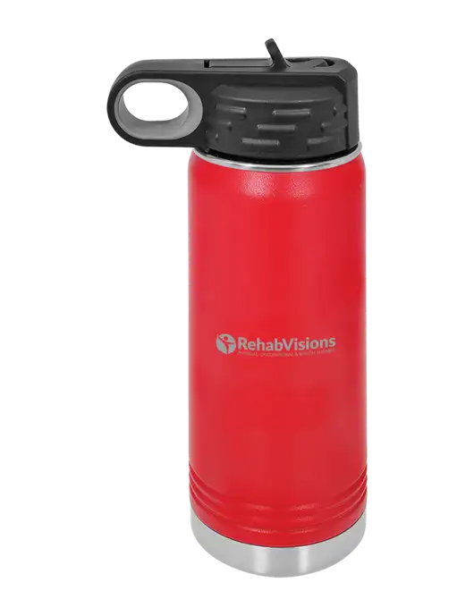 Polar Camel 20 oz Powder Coated Red Vacuum Insulated Water Bottle w/RehabVisions POST Logo