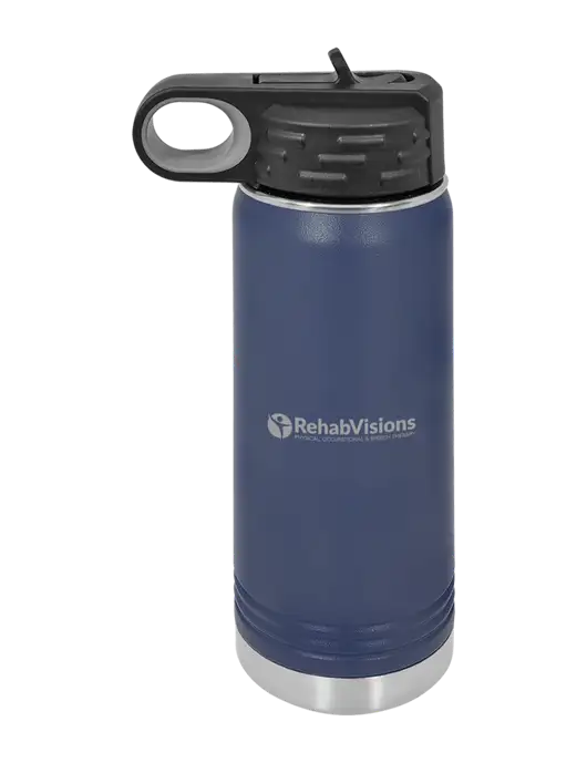 Polar Camel 20 oz Powder Coated Navy Vacuum Insulated Water Bottle w/RehabVisions POST Logo
