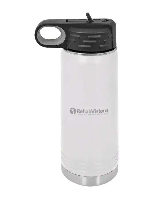 Polar Camel 20 oz Powder Coated White Vacuum Insulated Water Bottle w/RehabVisions POST Logo
