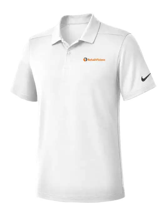 Nike White Dry Essential Solid Polo w/RehabVisions POST Logo
