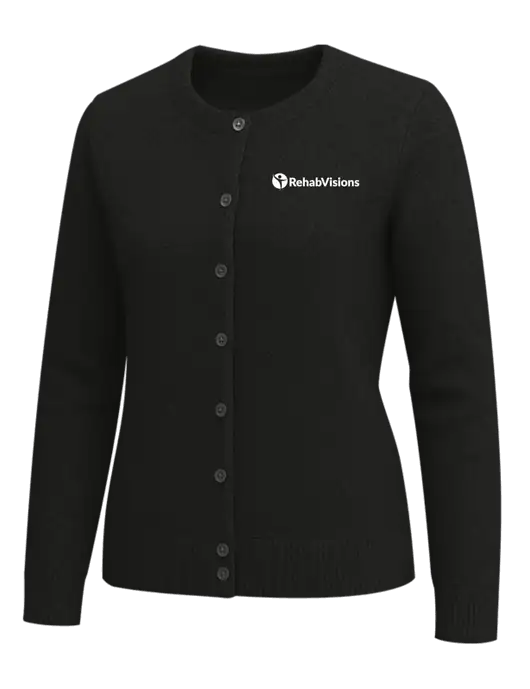 Brooks Brothers Womens Black Washable Merino Cardigan Sweater w/RehabVisions POST Logo