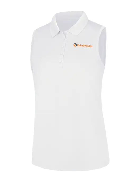 Womens White Dry Zone UV Micro-Mesh Sleeveless Polo w/RehabVisions POST Logo
