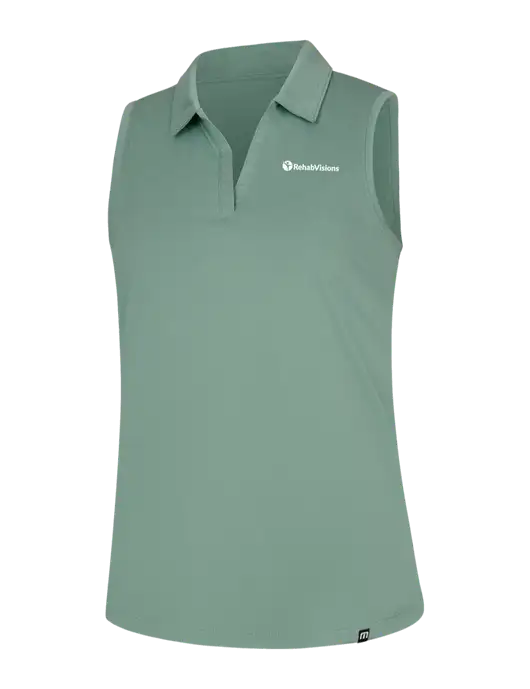 TravisMathew Womens Light Green Heather Coto Performance Sleeveless Polo w/RehabVisions POST Logo