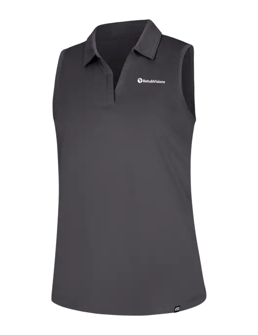 TravisMathew Womens Dark Medium Grey Coto Performance Sleeveless Polo w/RehabVisions POST Logo