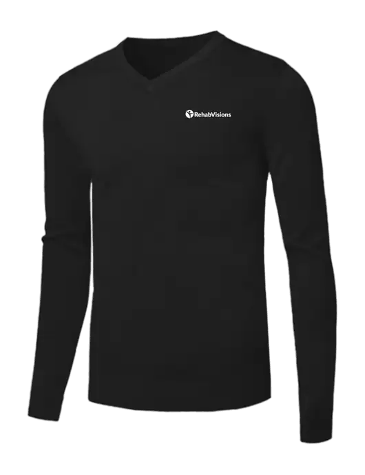 Brooks Brothers Black Washable Merino V-Neck Sweater w/RehabVisions POST Logo