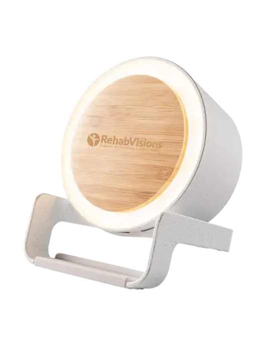 Eco Bamboo Bluetooth Speaker & Wireless Phone Charger  w/RehabVisions POST Logo