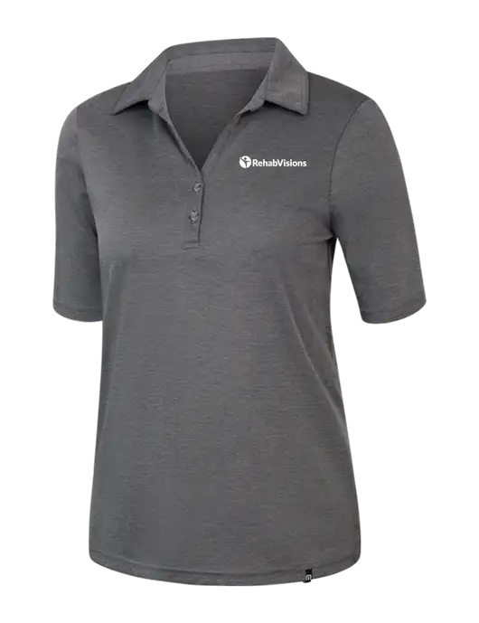 TravisMathew Womens Black Heather Sunsetters Polo w/RehabVisions POST Logo