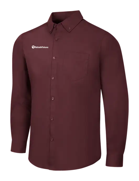 Maroon Long Sleeve Carefree Poplin Shirt w/RehabVisions POST Logo