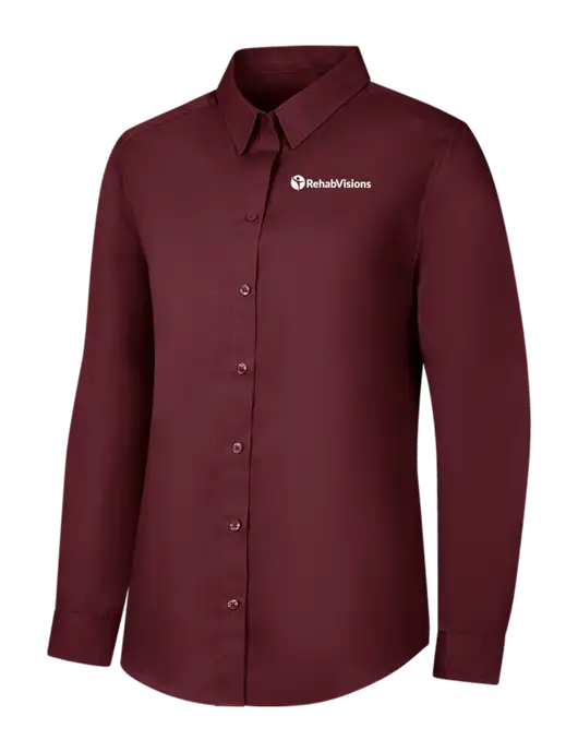 Womens Maroon Long Sleeve Carefree Poplin Shirt w/RehabVisions POST Logo