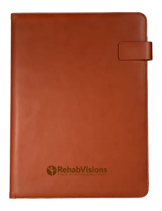Leeman Light Brown Tuscany Tech Padfolio 9 x 12.125 w/RehabVisions POST Logo