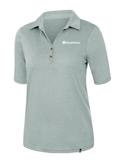 TravisMathew Womens Dark Green Heather Sunsetters Polo w/RehabVisions POST Logo