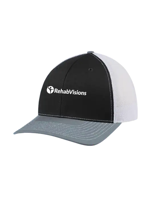 Richardson Adjustable Snapback Original 112 Trucker Cap Black/Light Heather Grey/White Mesh w/RehabVisions POST Logo