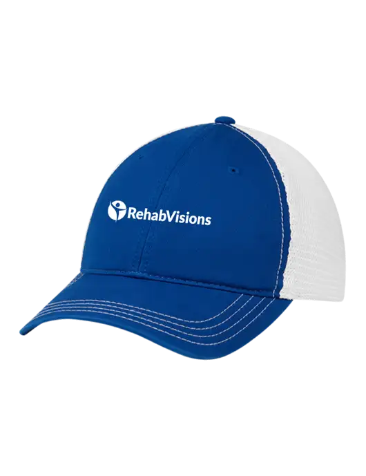 Richardson 111 Garment Washed Trucker Cap Royal w/White Mesh w/RehabVisions POST Logo