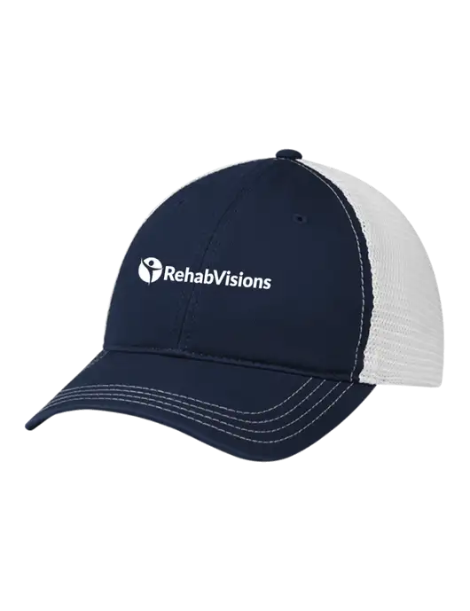 Richardson 111 Garment Washed Trucker Cap Navy w/White Mesh w/RehabVisions POST Logo