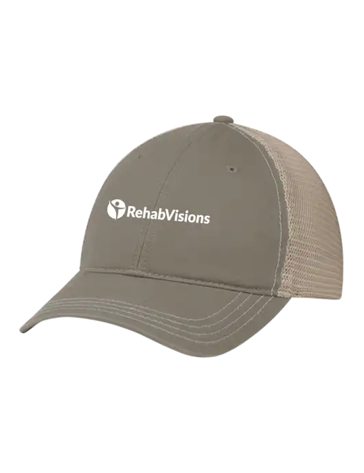 Richardson 111 Garment Washed Trucker Cap Medium Taupe w/Tan Mesh w/RehabVisions POST Logo