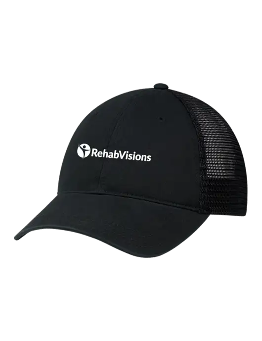 Richardson 111 Garment Washed Trucker Cap Black w/Black Mesh w/RehabVisions POST Logo