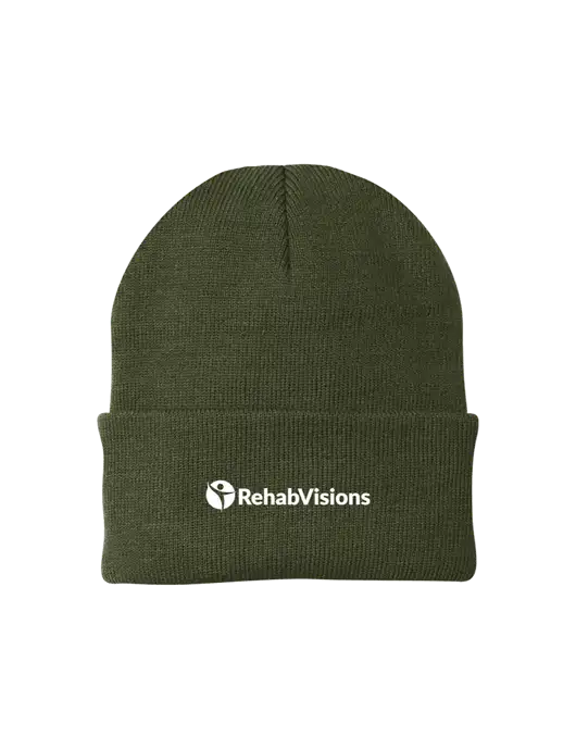 Dark Olive Green Knit Cap w/RehabVisions POST Logo